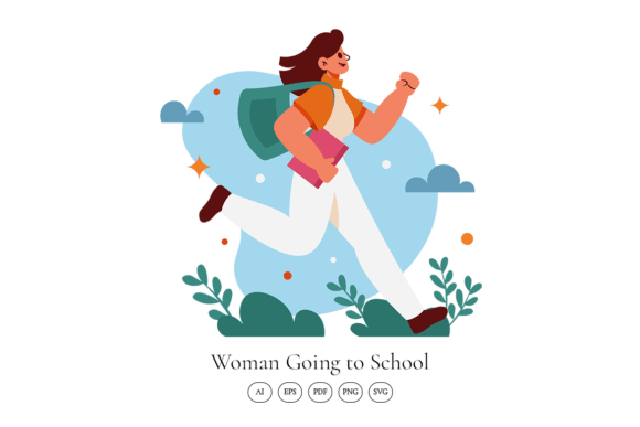 Girl Going to School Scene Illustration for Modern Design Workflows