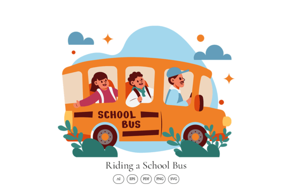 Riding a School Bus Scene Illustration for Creative and Practical Use