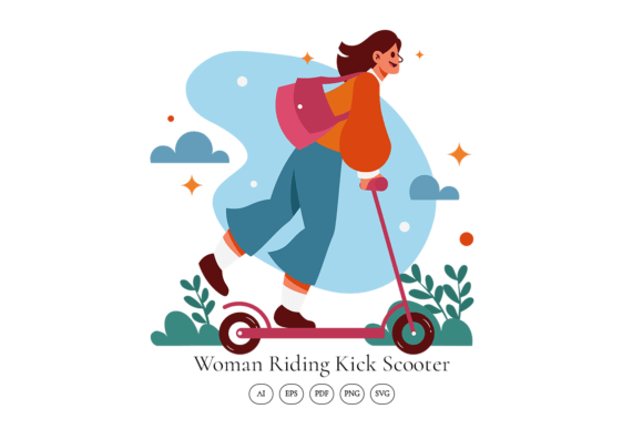 Riding Kick Scooter Scene Illustration